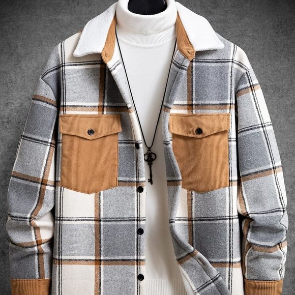 . Other - Multicolor Casual Mens Plaid Print Flap Pocket Drop Shoulder Overcoat
